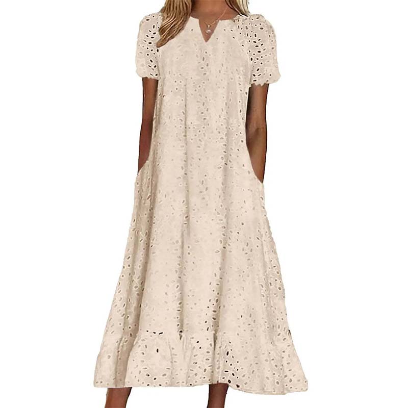 👗Elegáns női ruha V-nyakkal és rövid ujjakkal💖