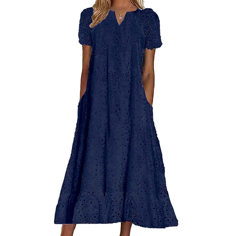 👗Elegáns női ruha V-nyakkal és rövid ujjakkal💖