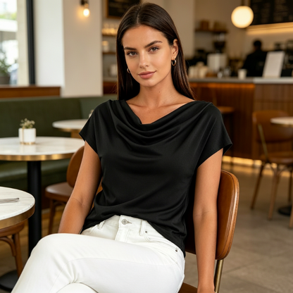 👚🌸 Női, keresztkivágású felső – balerina ujjakkal, puha anyagból, drappolt kivitelben, 2 színben, sokoldalú és elegáns 🌸
